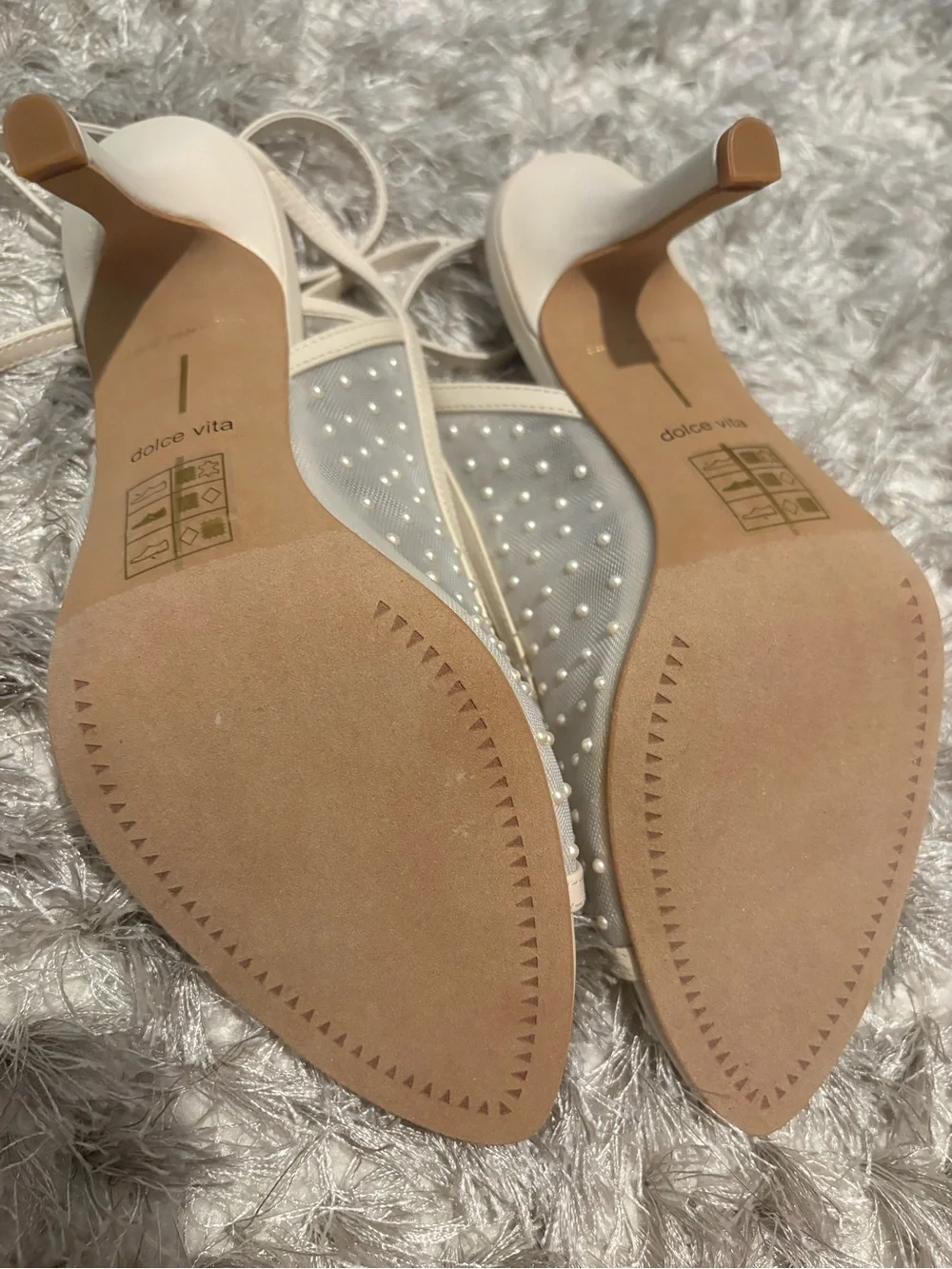 Dolce Vita Ivory Pearl-Studded Crisscross Slingback Heels